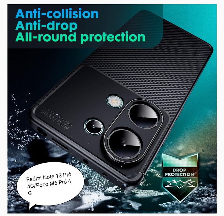 Capa T/ Fibra carbono P/ Xiaomi Redmi Note 13 Pró 4G / Poco M6 Pró 4G