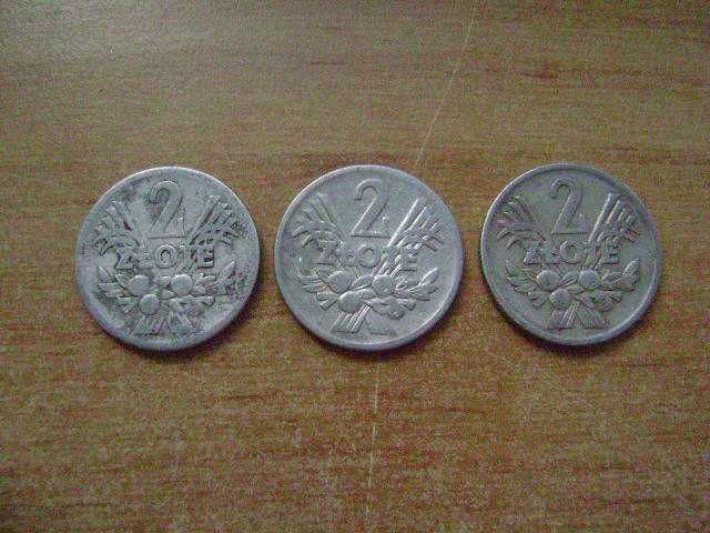Starocie z PRL - Stare monety 2 zł = Zestaw 3 sztuki z czasów PRL