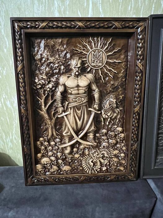 "Козак Мамай" - різьблена картина з дерева, патріотичний подарунок