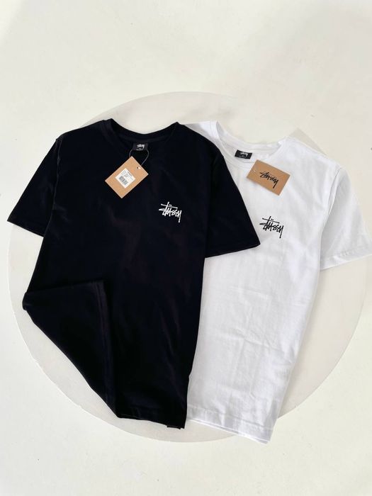 Футболка Stussy Big Logo/ футболка стуссі з великим лого чорна/ біла