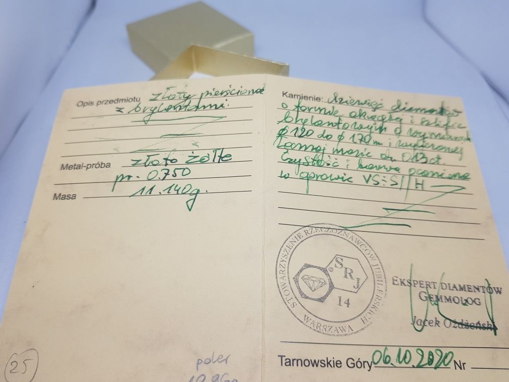 Złoty pierścionek z brylantami złoto 750 Rozmiar 19