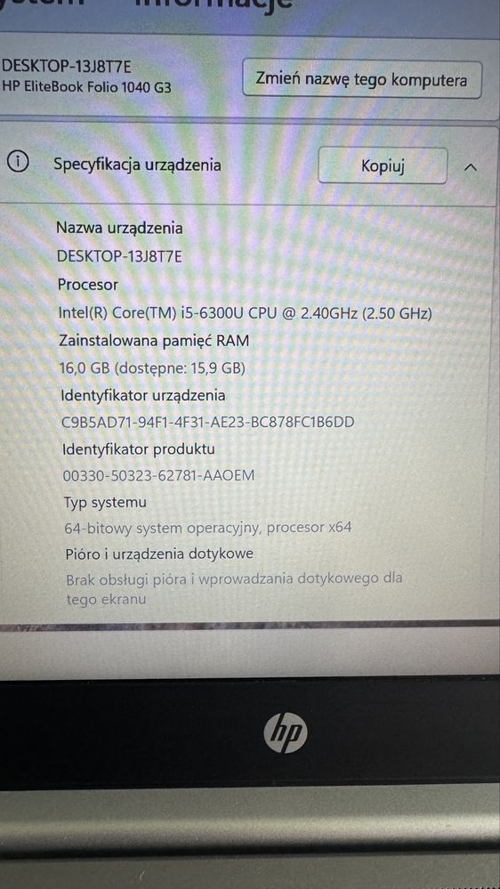 Hp folio 1040 i5 16gb 256nvme 14 fh nowa bat podsw klaw usb C wifi