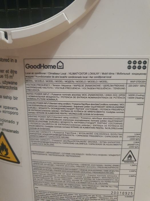 Klimatyzator przenośny GoodHome WAP-07EK35H – chłodzenie i grzanie