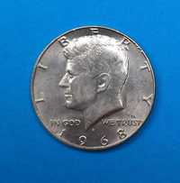 USA Dolar półdolarówka J. Kennedy rok 1968, bdb stan, srebro 0,400