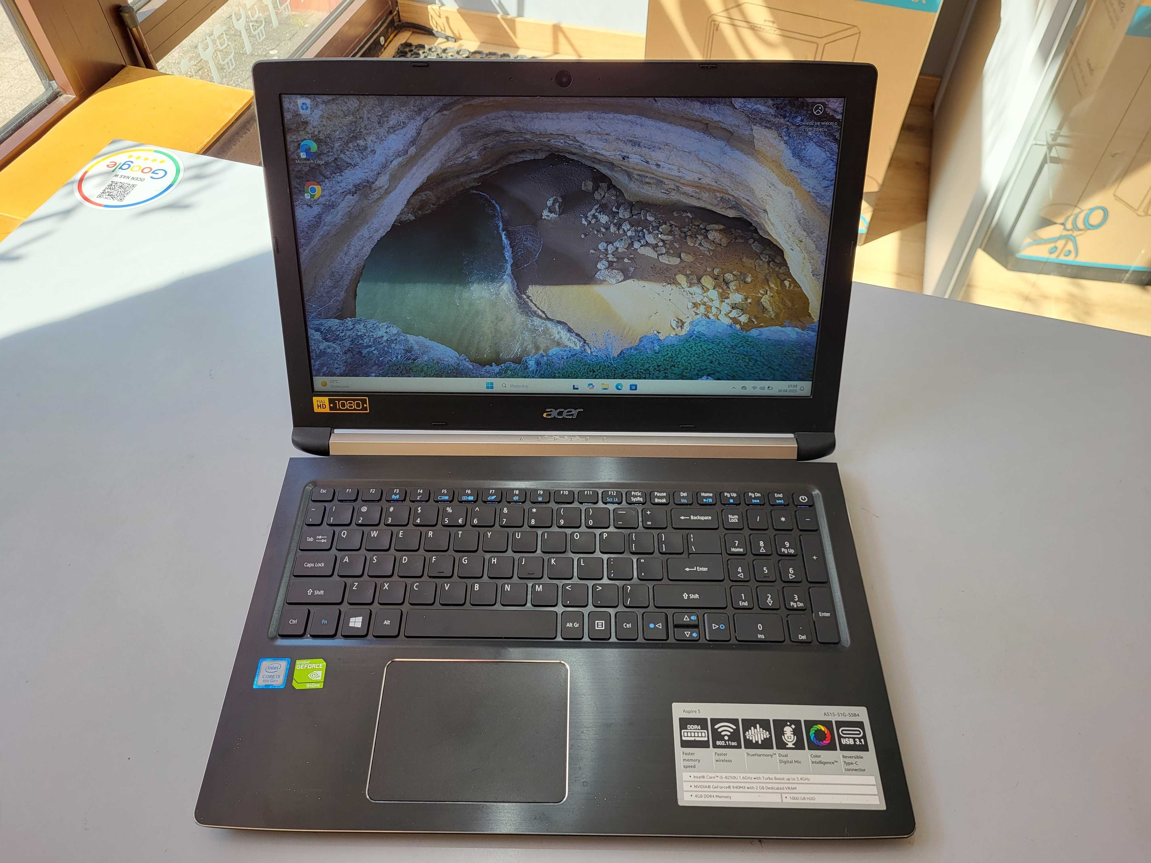 Ładny solidny Laptop Acer A515 i5-8250u 12GB 256GB Nvidia 2Gb Win11