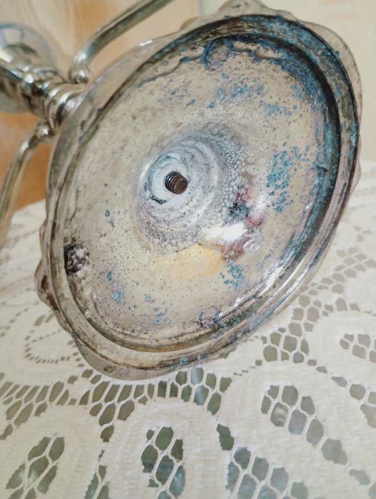 Антикварний свічник канделябр Swanski , посріблена латунь