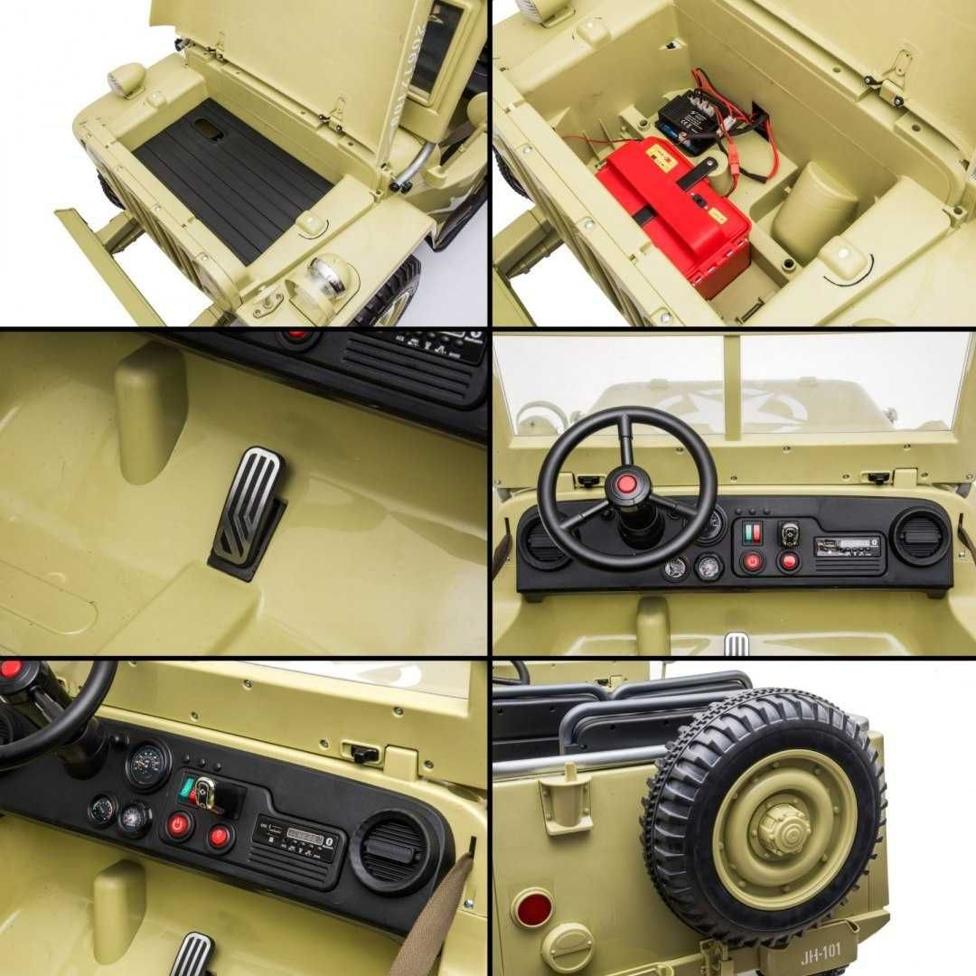 Auto na akumulator samochód elektryczny Retro Wojskowy 4x4 Piaskowy