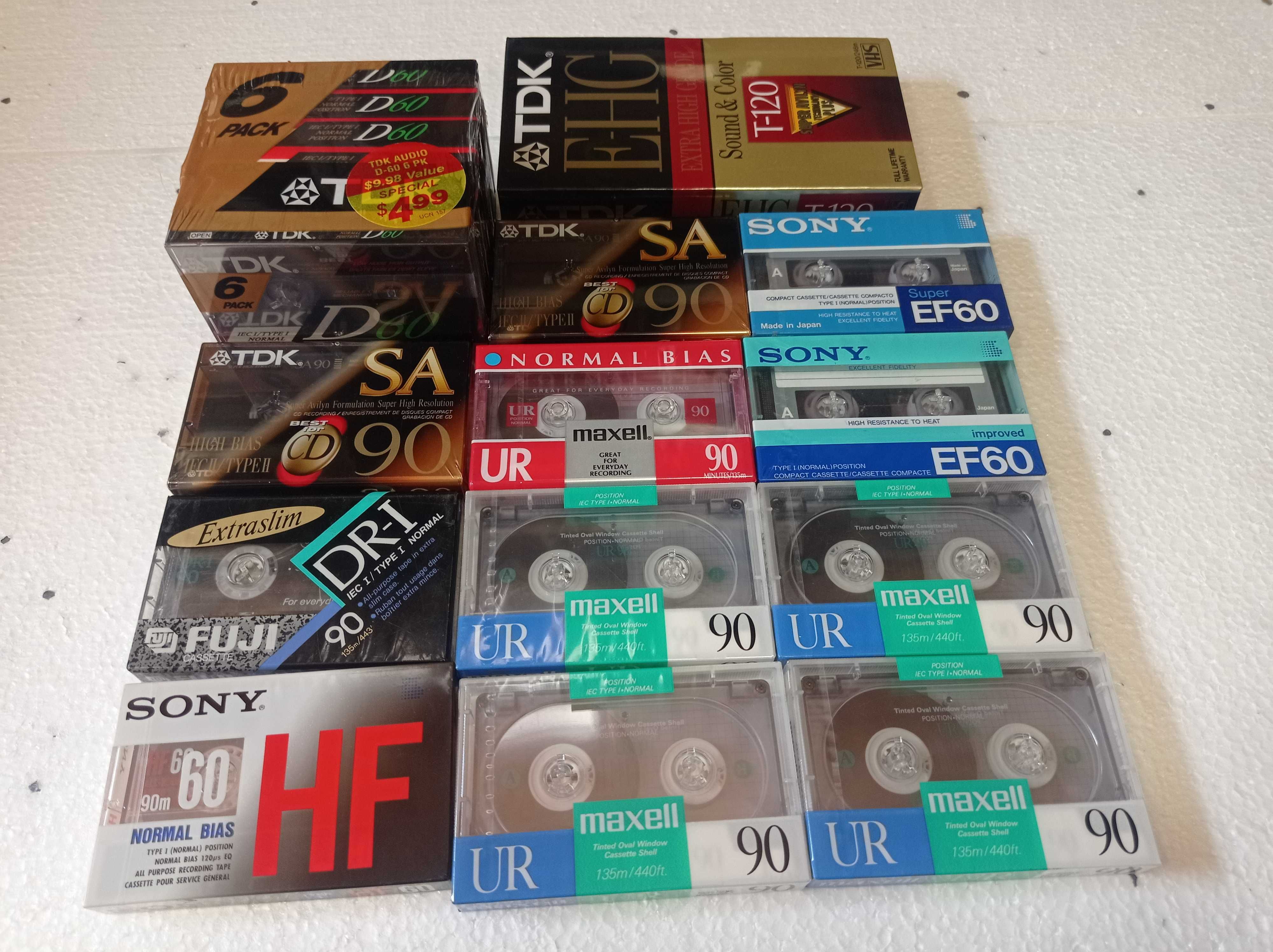Kasety magnetofonowe TDK, Sony, Maxell, Fuji + VHS TDK - NOWE !