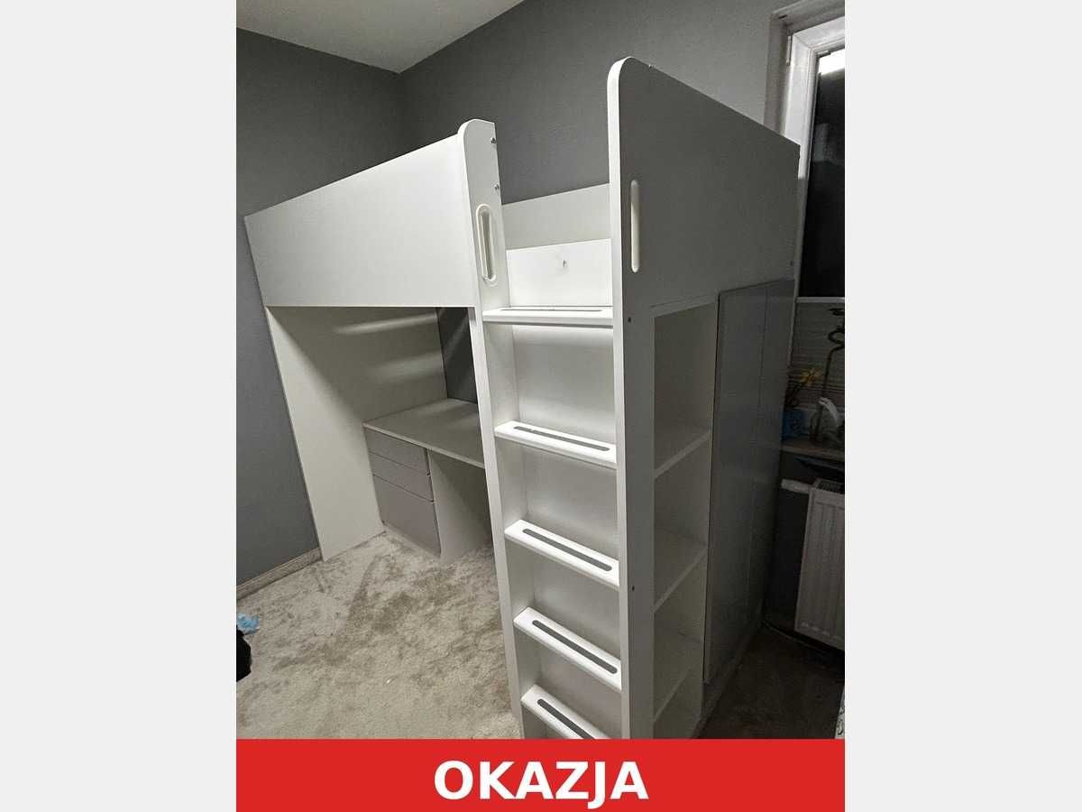 Łóżko piętrowe/antresola IKEA SMÅSTAD, białe/szare, bez materaca