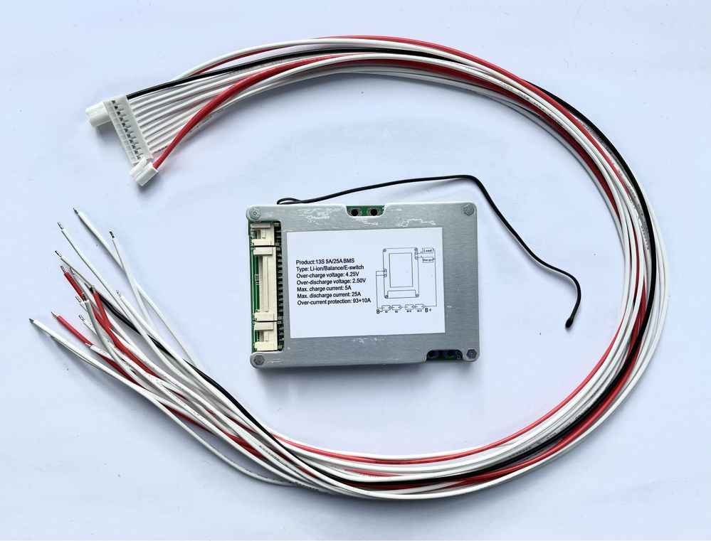 Плата BMS Li-ion 13S/25A 48V(54,6 V) з датчиком температури і кнопкою