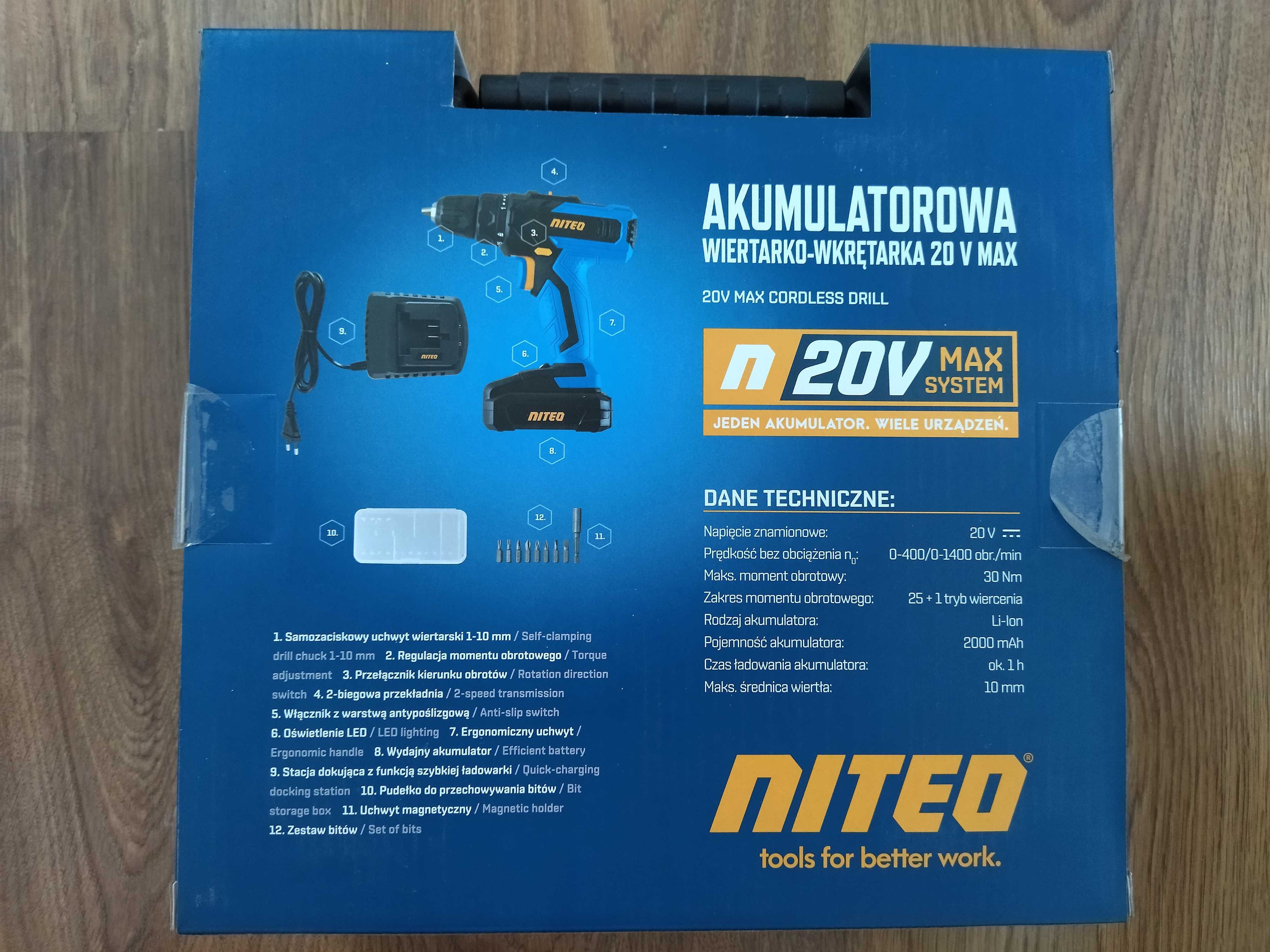 Nowa Akumulatorowa wiertarko-wkrętarka 20 V MAX w walizce