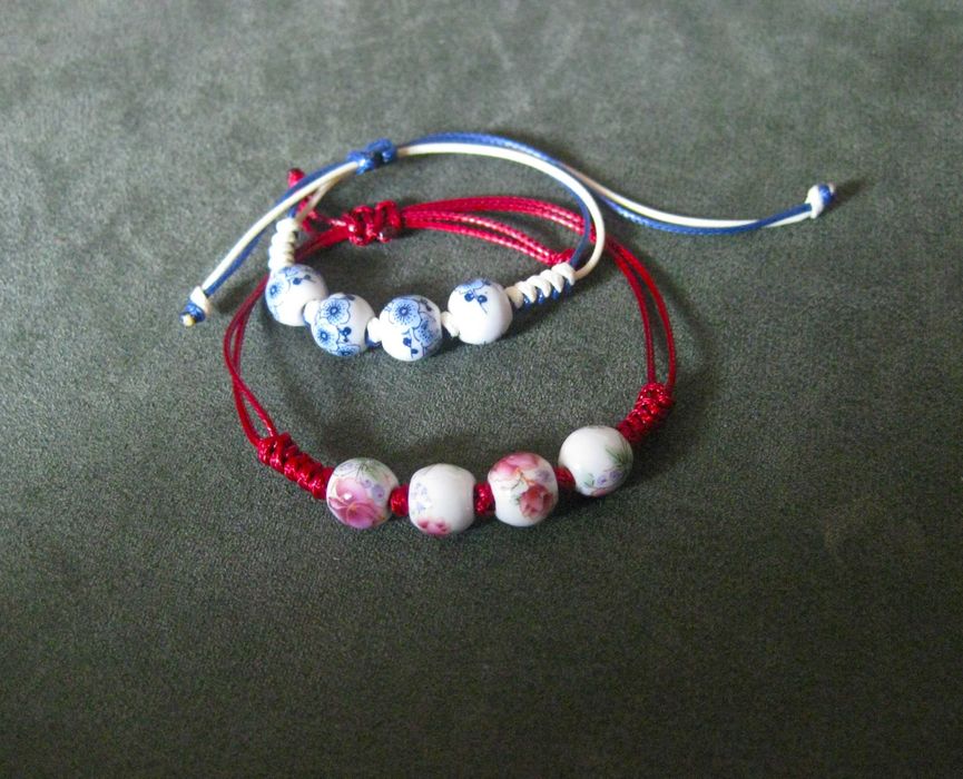 Pulseira Ajustável c/ Contas de Porcelana NOVO - 2 difirentes