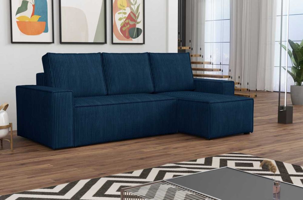 Narożnik Rozkładany Sztruks Rogówka z Funkcją Spania Pościel Kanapa