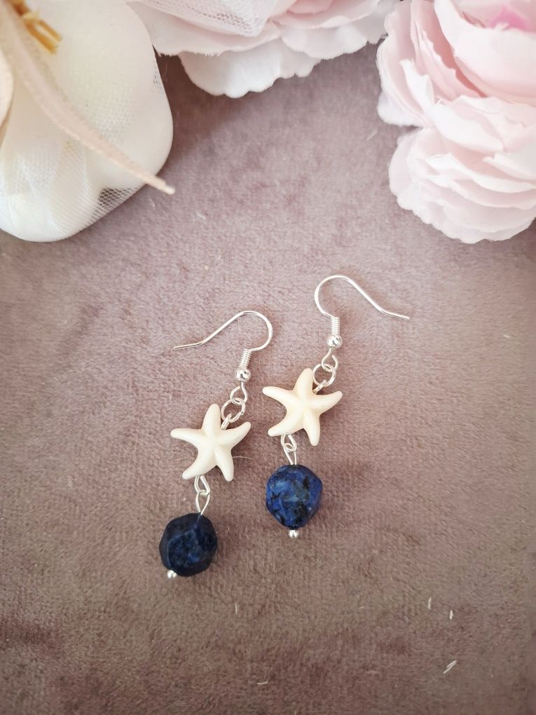 Kolczyki handmade srebro z naturalnych kamieni turkus lapis lazuli
