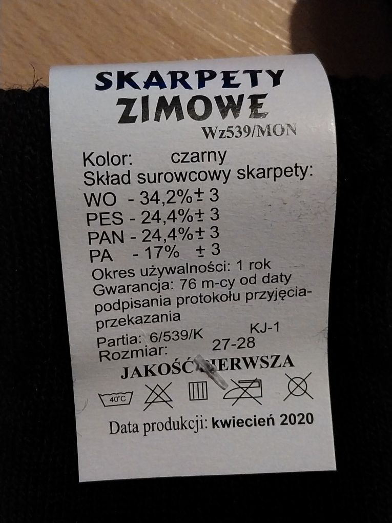 Skarpety zimowe rozmiar 27/28