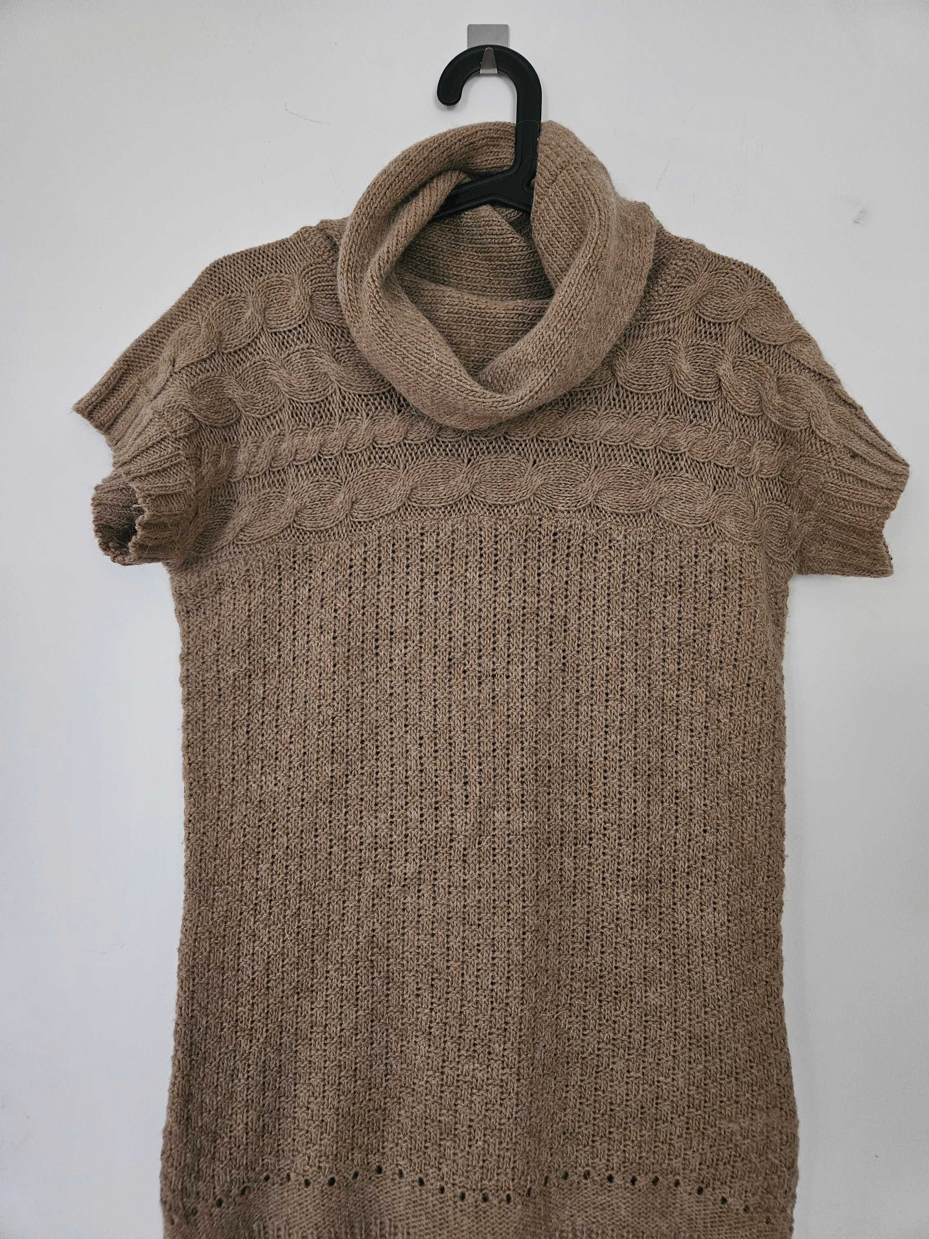 Zara knit długi sweter z alpaka i wełną tunika golf rozmiar L