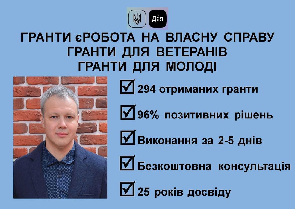 Бізнес-план для ГРАНТу Дія єРобота під ключ. 294 отриманих гранти!