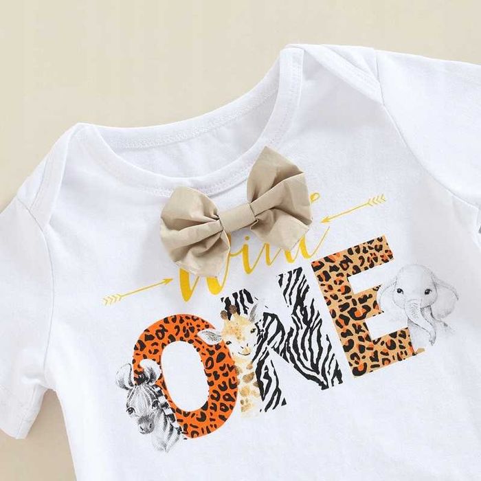 Komplet strój ROCZEK CHŁOPIEC krótki rękaw brąz zestaw 74/80 URODZINY