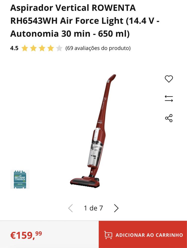 Aspirador Vertical sem Saco Rowenta