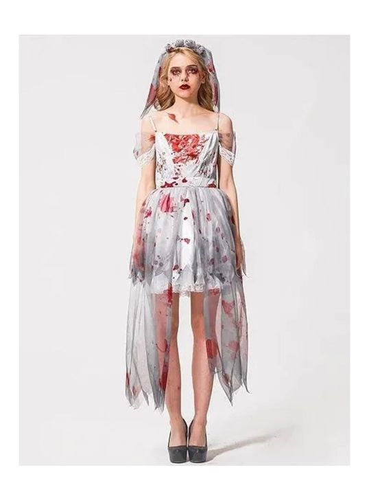 Kostium Halloween Karnawał Zombie Panny Młodej Suknia XL
