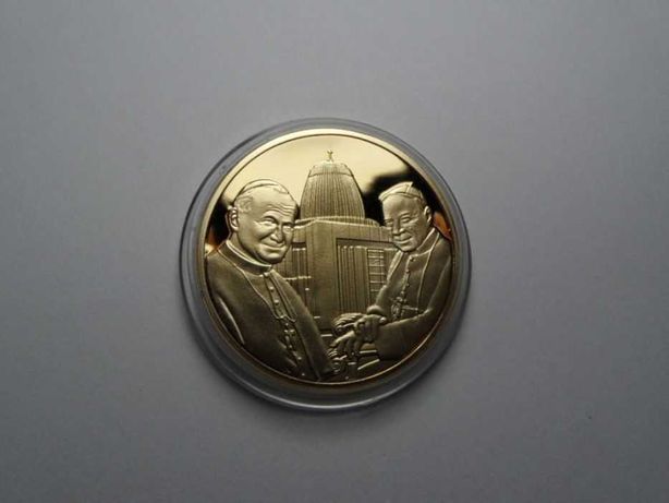 medal numizmat moneta pozłacana Święty Jan Paweł II z Wyszyńskim