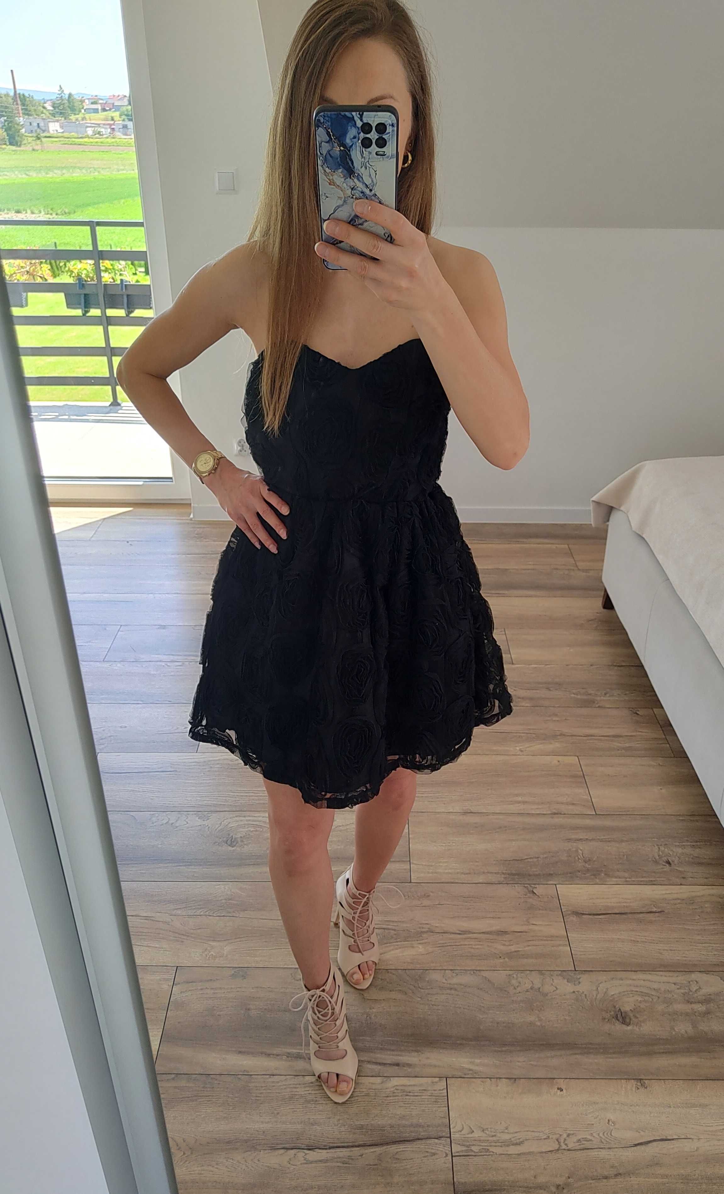 Sukienka gorsetowa Atmosphere Czarne róże Rose Black dress Wesele