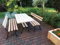 Meble ogrodowe Królewskie, stół, dwie ławki, 150 cm