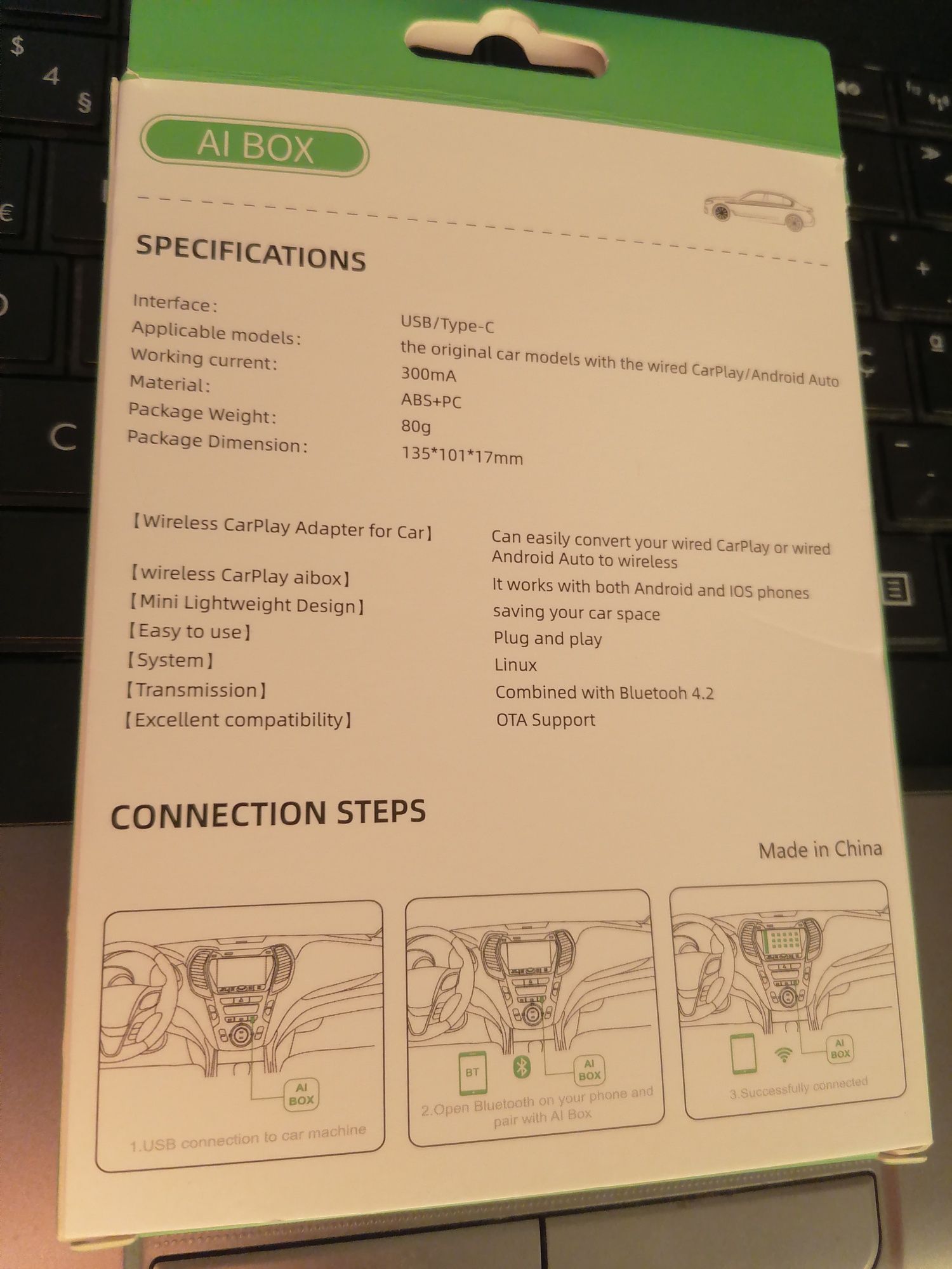 Adaptador Sem Fio para Android Auto e Apple CarPlay,