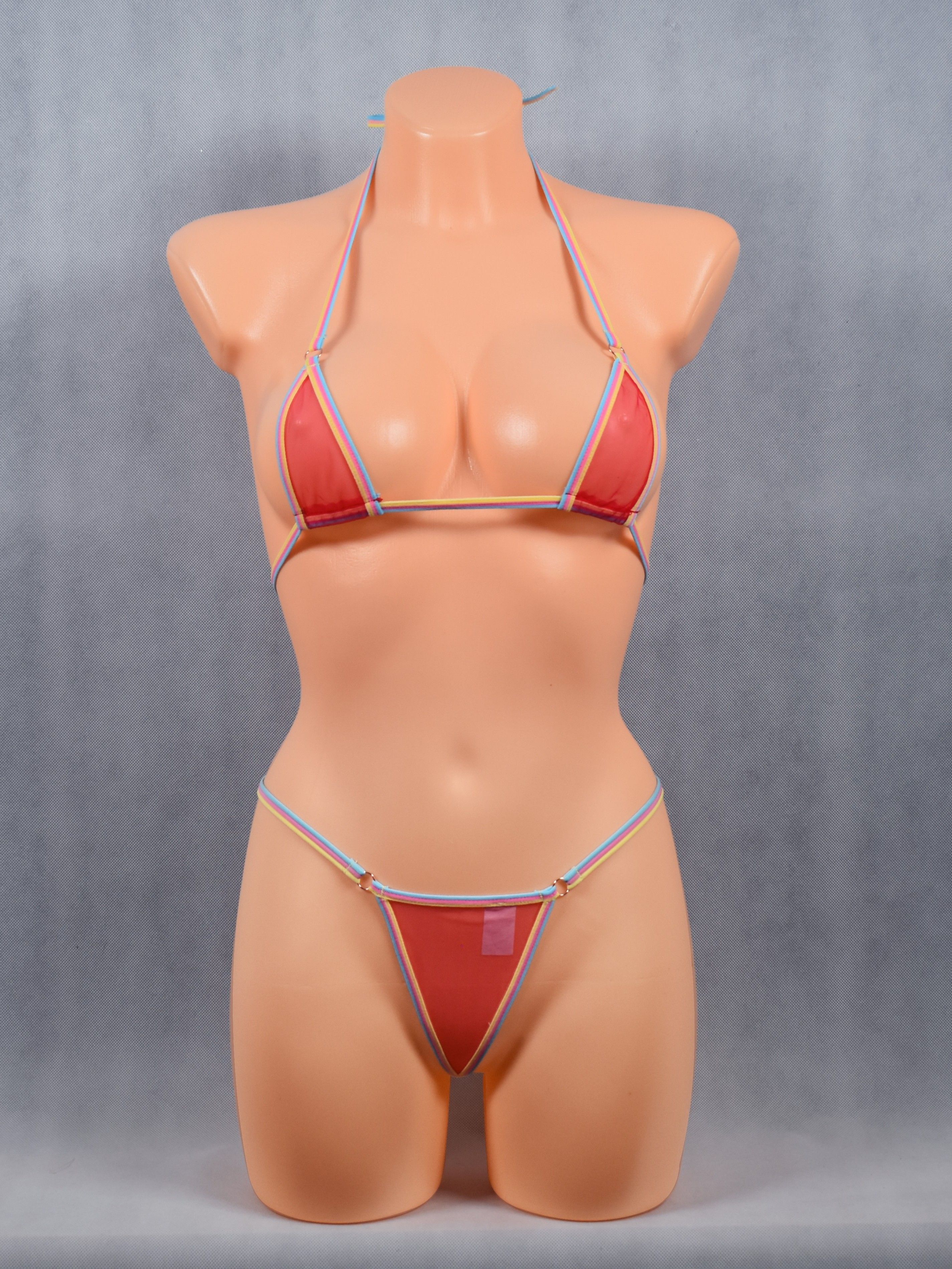 Verona Bikini kolorowe prześwitujące dla odważnych plaża czerwony