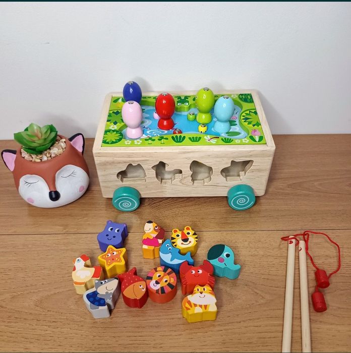 Сортер дерев'яний + каталка+ рибалка+шнурівка+ ніж і овочі на магнітах