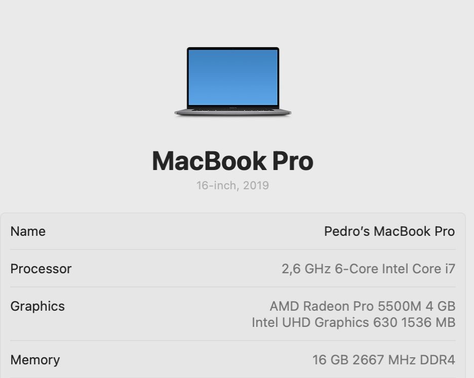 Macbook Pro 16'' Intel i7 16GB 2019