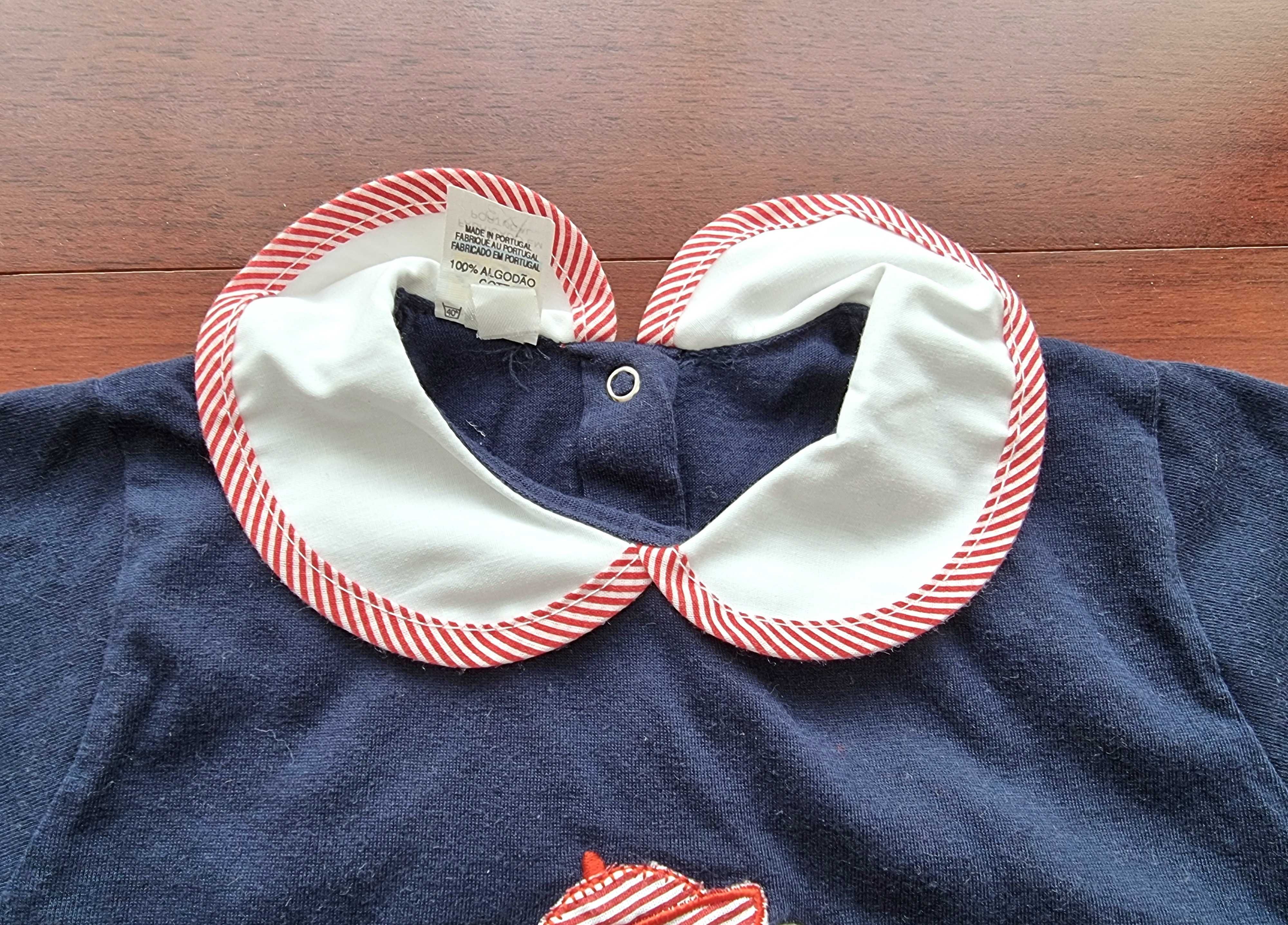 Romper azul com detalhe na gola e um urso 100% algodão, recém-nascido