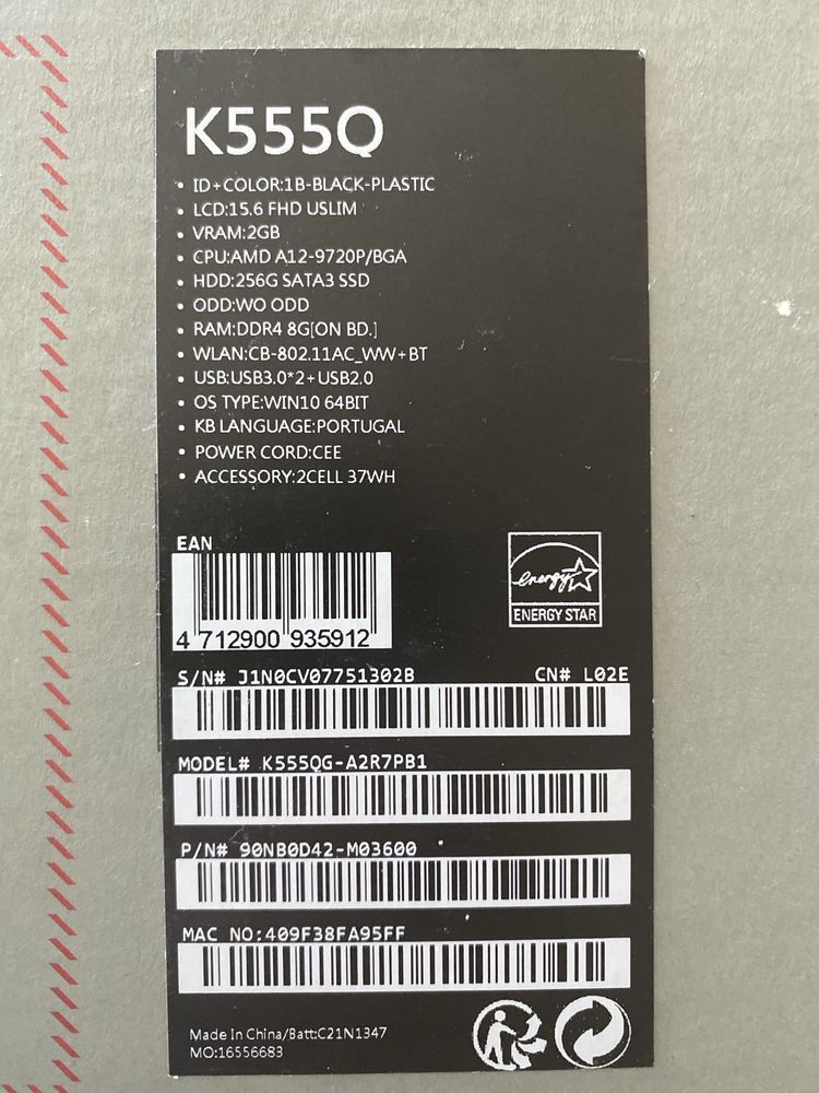Portátil Asus K555QG
