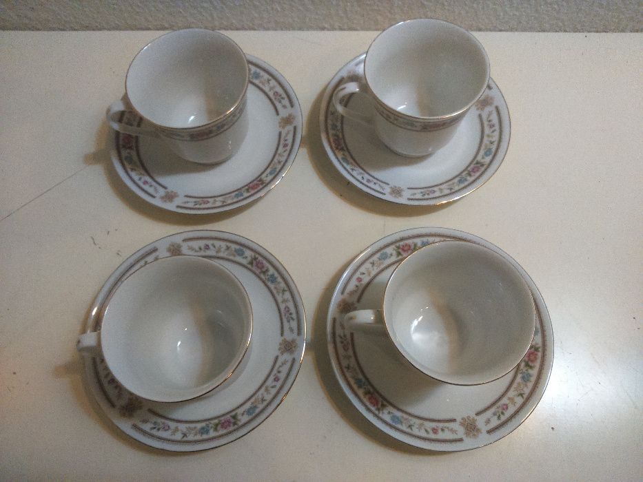 Retro Vintage Antigo Serviço Chá 4 Chávenas Pires Porcelana Chinesa