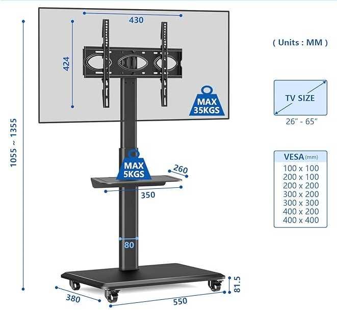 RFIVER TF4001 Stojak tv 26-65", na kółkach, obrotowy Vesa 400 x 400 mm