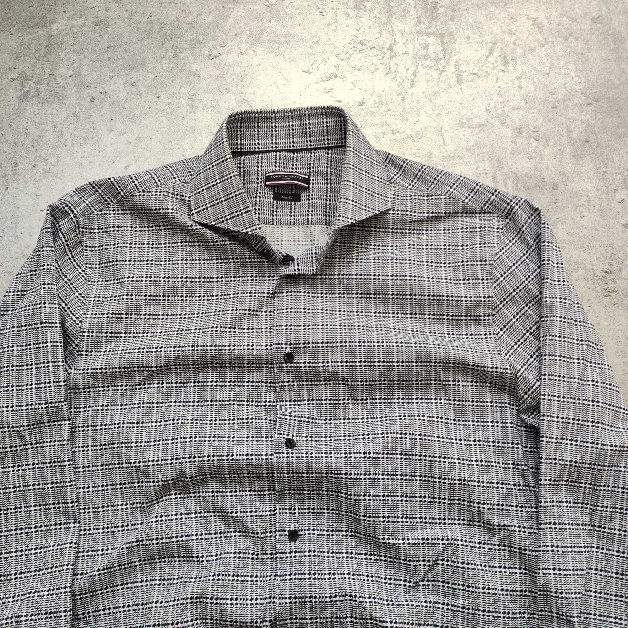 MĘSKA Elegancka PREMIUM Koszula Drobna Kratka Tommy Hilfiger Bawełna