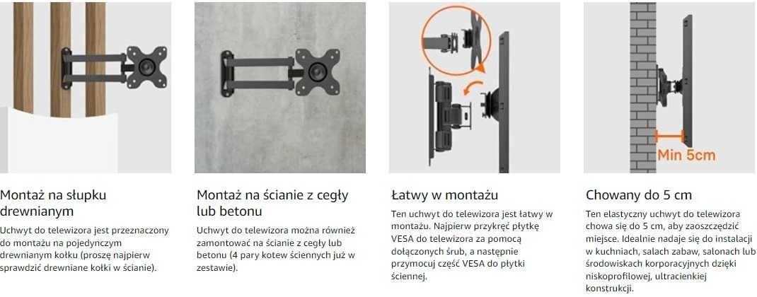 Uchwyt ścienny do telewizora TV monitora 13–30 cali obrotowy wysuwany