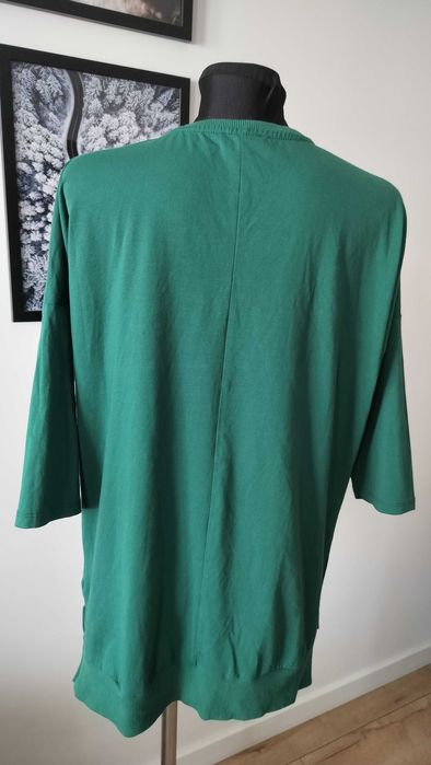 Bluzka damska 44 butelkowa zieleń tył dłuższy bawełna szykowna super