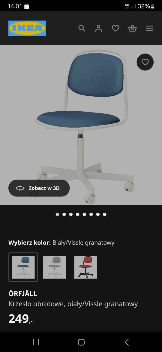 Ikea Krzesło obrotowe do biurka dla dzieci