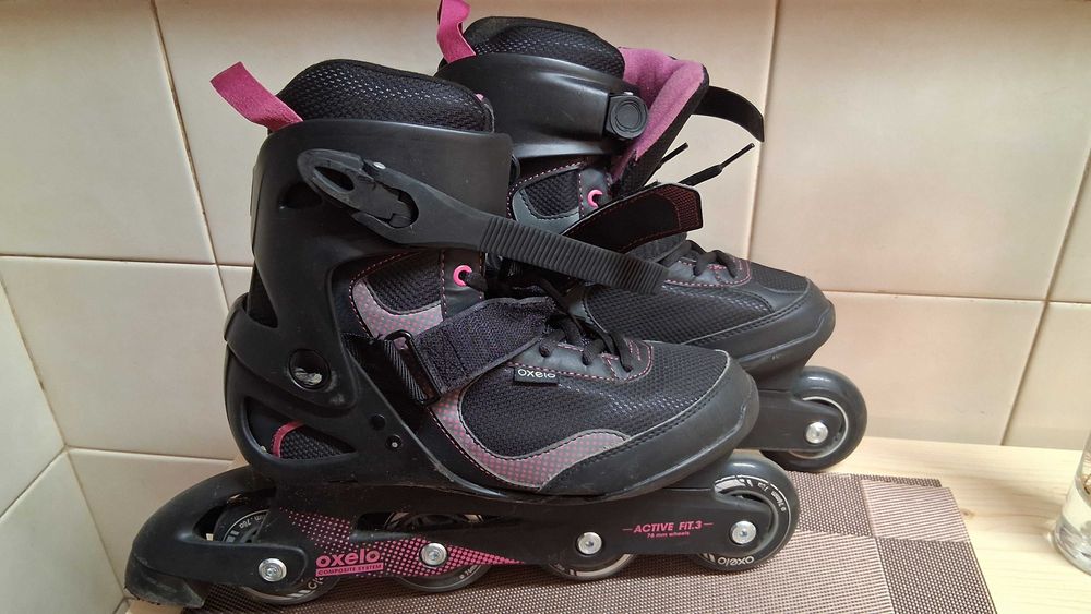 Patins em linha tamanho 40 + proteções e capacete