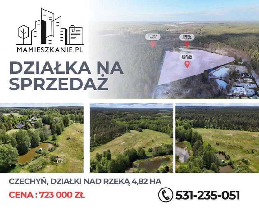Na sprzedaż działki nad rzeką Piława, Czechyń