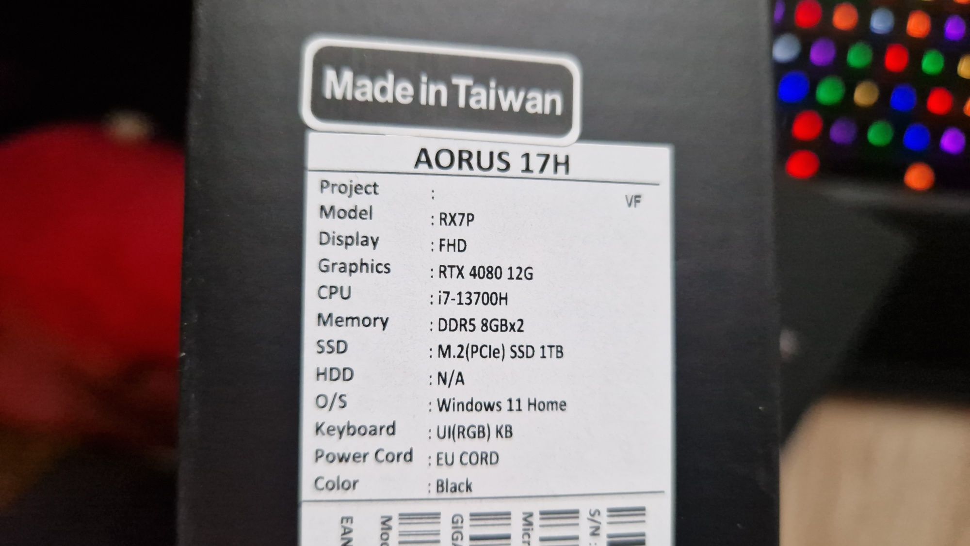 Laptop Gigabyte Aorus 17H RTX4080 MUX i7-13700H 360Hz 100%sRGB Do Gier