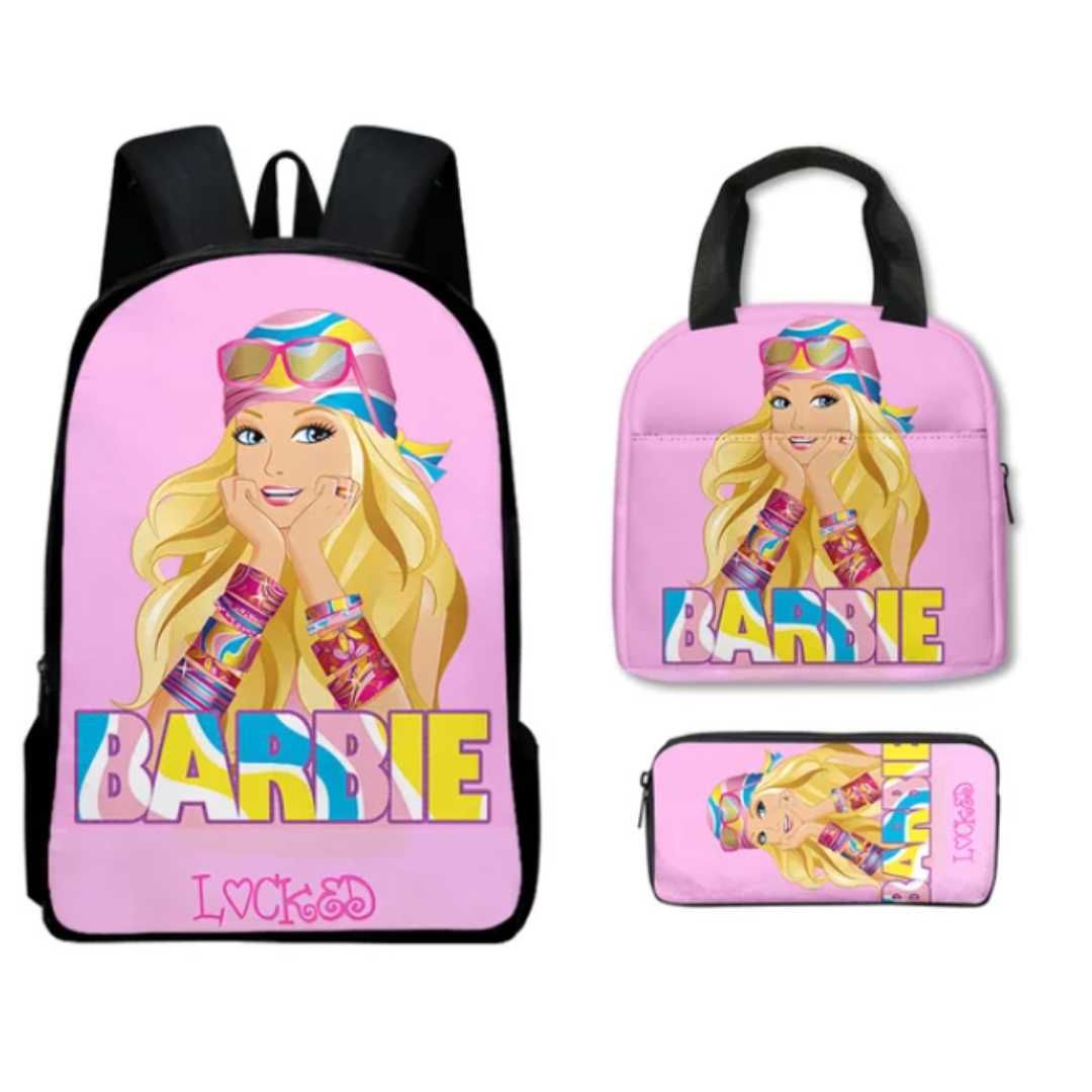 Mochila Escolar da Barbie 3 peças - Mochila + Lancheira + Estojo