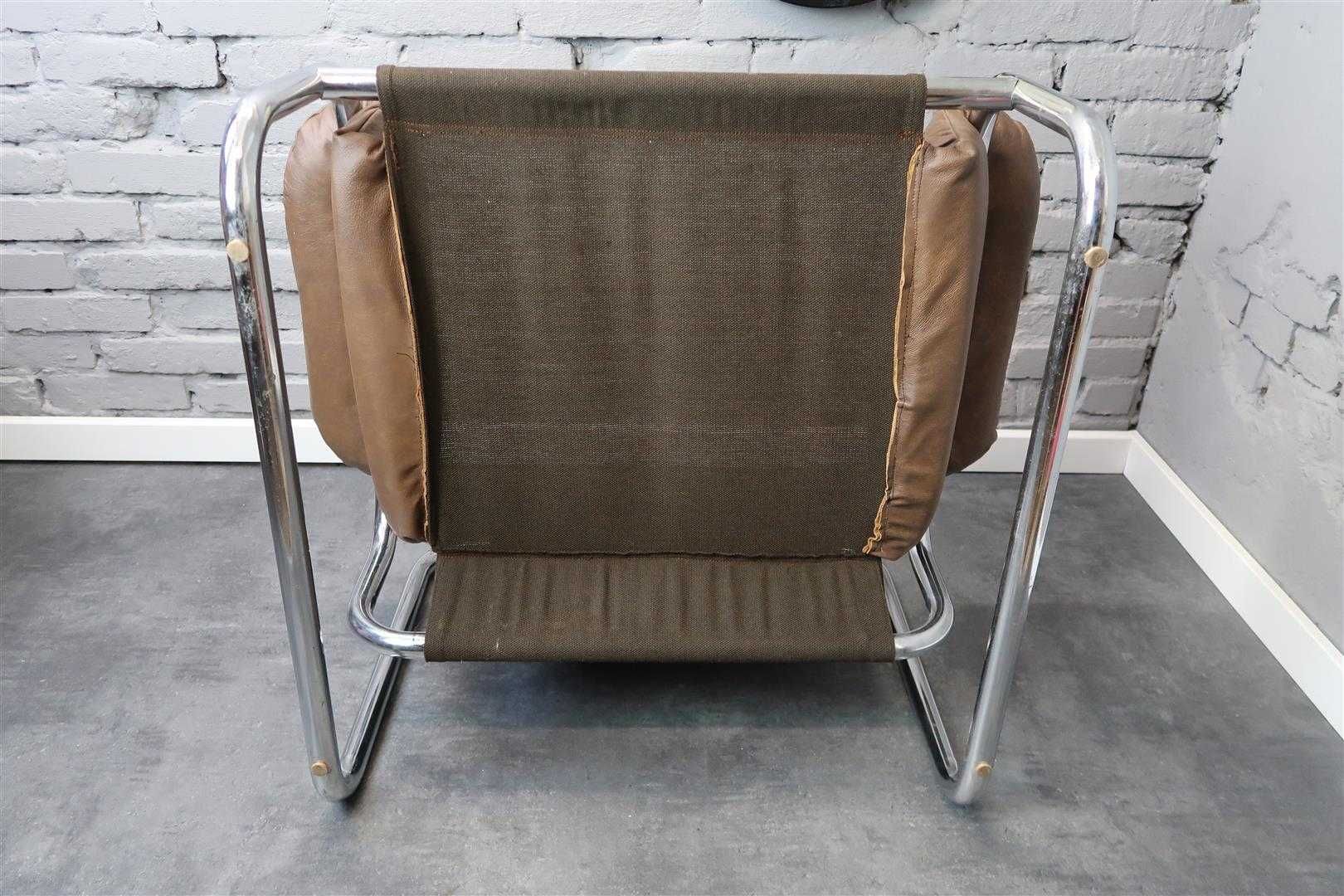 Fotel skórzany chromowany proj. Johan Bertil dla Ikea lata 70 80