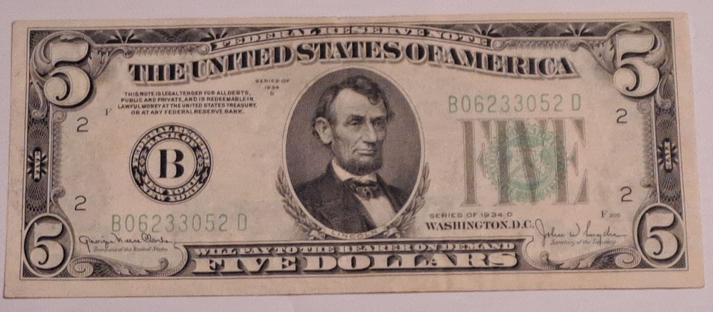 5dolarów USA z 1934r.D.