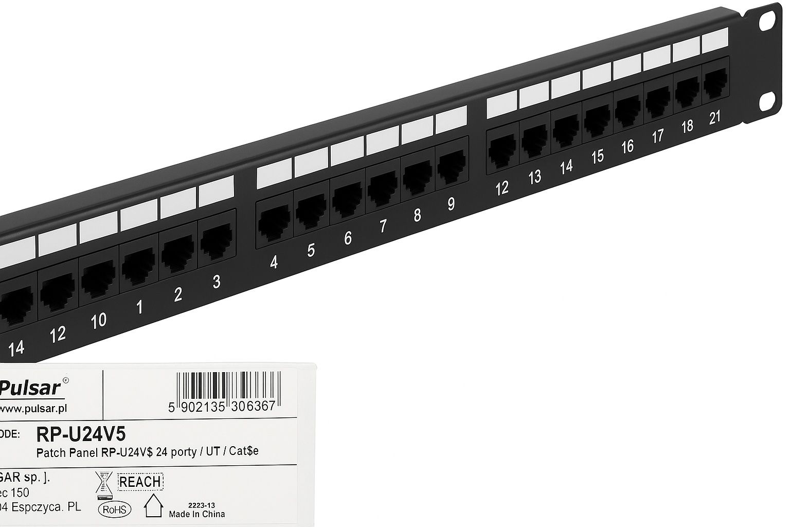 Patch Panel Pulsar RP-U24V5 – 24 porty UTP, Cat5e, nowy