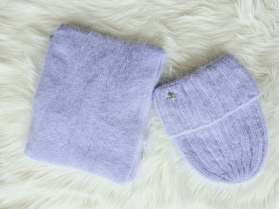 Komplet Angora 2 częściowy : Czapka + szal Lila