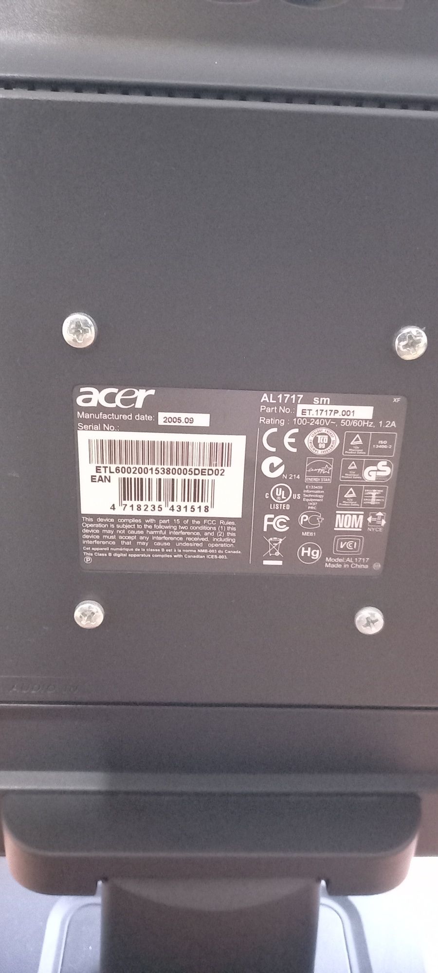 Monitor Acer 17 polegadas