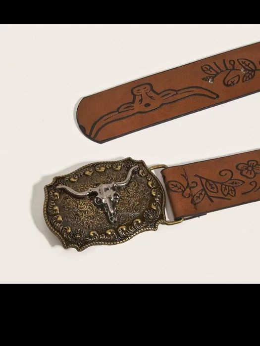 Nowy Pasek kowbojski metalowa klamra 120.cm zdobiony na całej długości