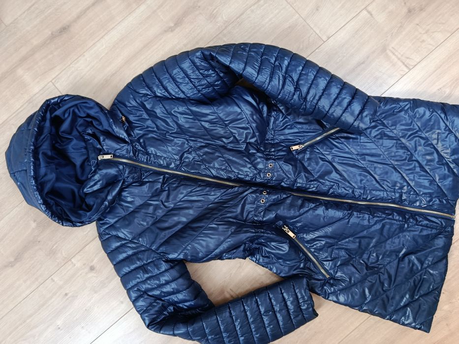 Granatowy pikowany płaszcz damski długa kurtka Sinsay M L